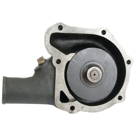 A close-up image of a Sparex Water Pump Assembly (Part No. S.40041) shows an intricately designed metal engine component, likely including multiple bolt holes and a central circular section with a shaft. The surface of the impeller appears worn and industrial, characteristic of well-used machinery parts.