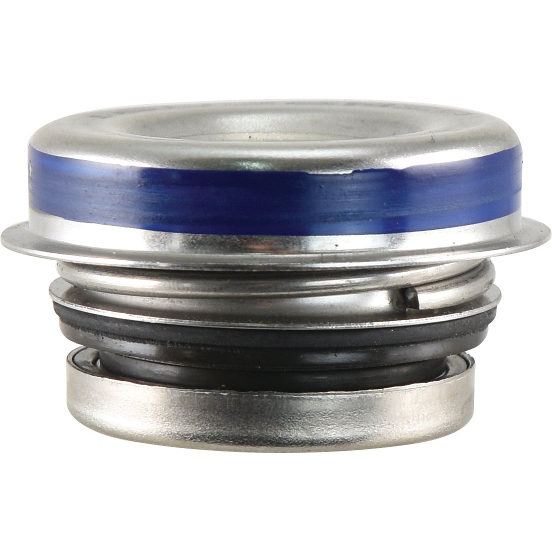 Close-up image of a Sparex Water Pump Pulley (Part No. S.40075) mechanical seal with a metallic finish, blue accent, and black O-ring components, commonly used in Perkins water pump pulley systems.