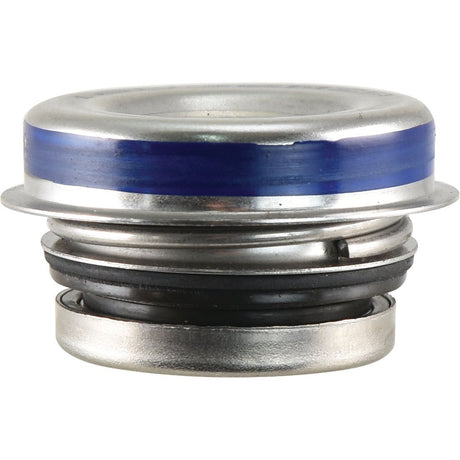 Close-up image of a Sparex Water Pump Pulley (Part No. S.40075) mechanical seal with a metallic finish, blue accent, and black O-ring components, commonly used in Perkins water pump pulley systems.