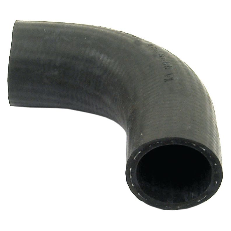 A black Sparex Inlet Hose (Part No. S.40084) with a 90-degree bend, featuring an inner diameter of 34mm on both ends, is compatible with Massey Ferguson models and can be effortlessly secured using a Sparex S.4330 hose clip.