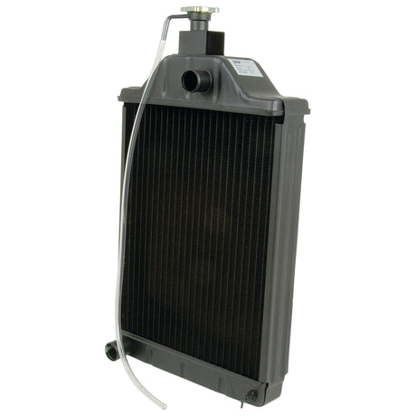 The Radiator - S.40096 by Sparex, featuring a black finish, a metal cap on top, and an attached clear tube for cooling engine coolant, exemplifies the high standards of Sparex engineering.