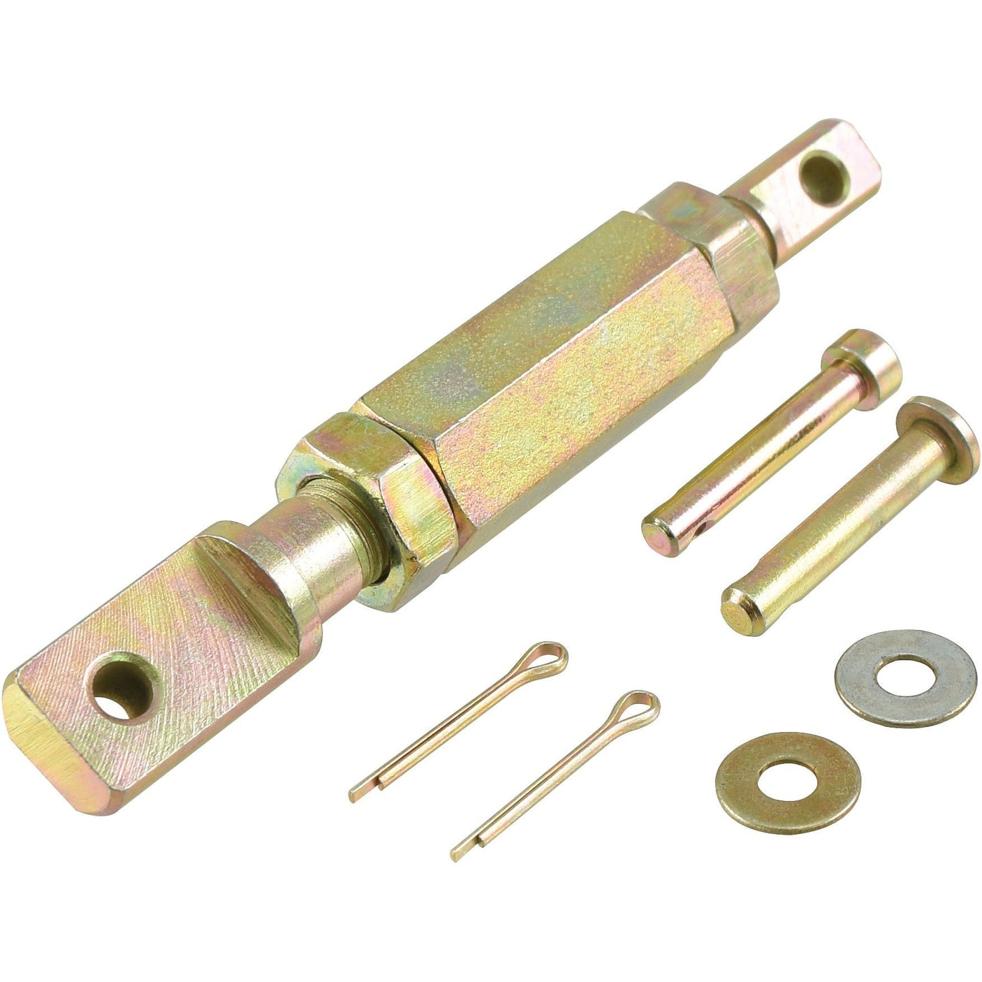 A Sparex Linkage Repair Kit (Sparex Part No. S.40143) featuring a metal turnbuckle assembly with clevis ends, link end components, two cotter pins, two washers, and two bolts arranged on a white background.