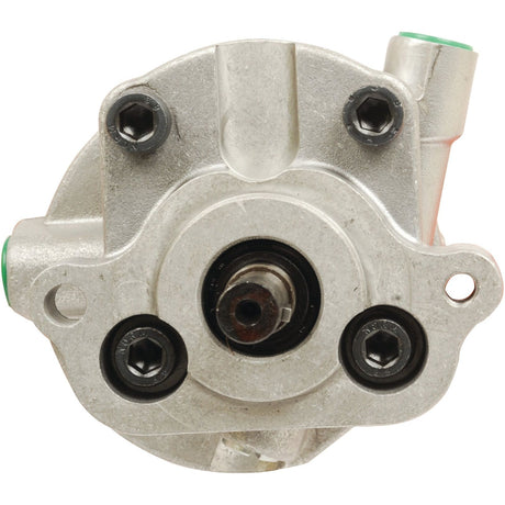 The image shows a close-up view of a silver metallic automotive part, likely the Sparex Power Steering Hydraulic Pump (Part No.S.40157) for a Massey Ferguson tractor, featuring four bolts and a central hole.