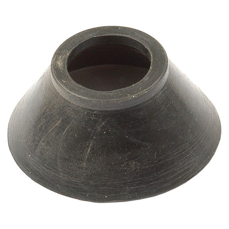 A black rubber conical grommet with a central opening, measuring 43mm in diameter, is available from Sparex under the product name Track Rod End Rubber Boot - S.40192.