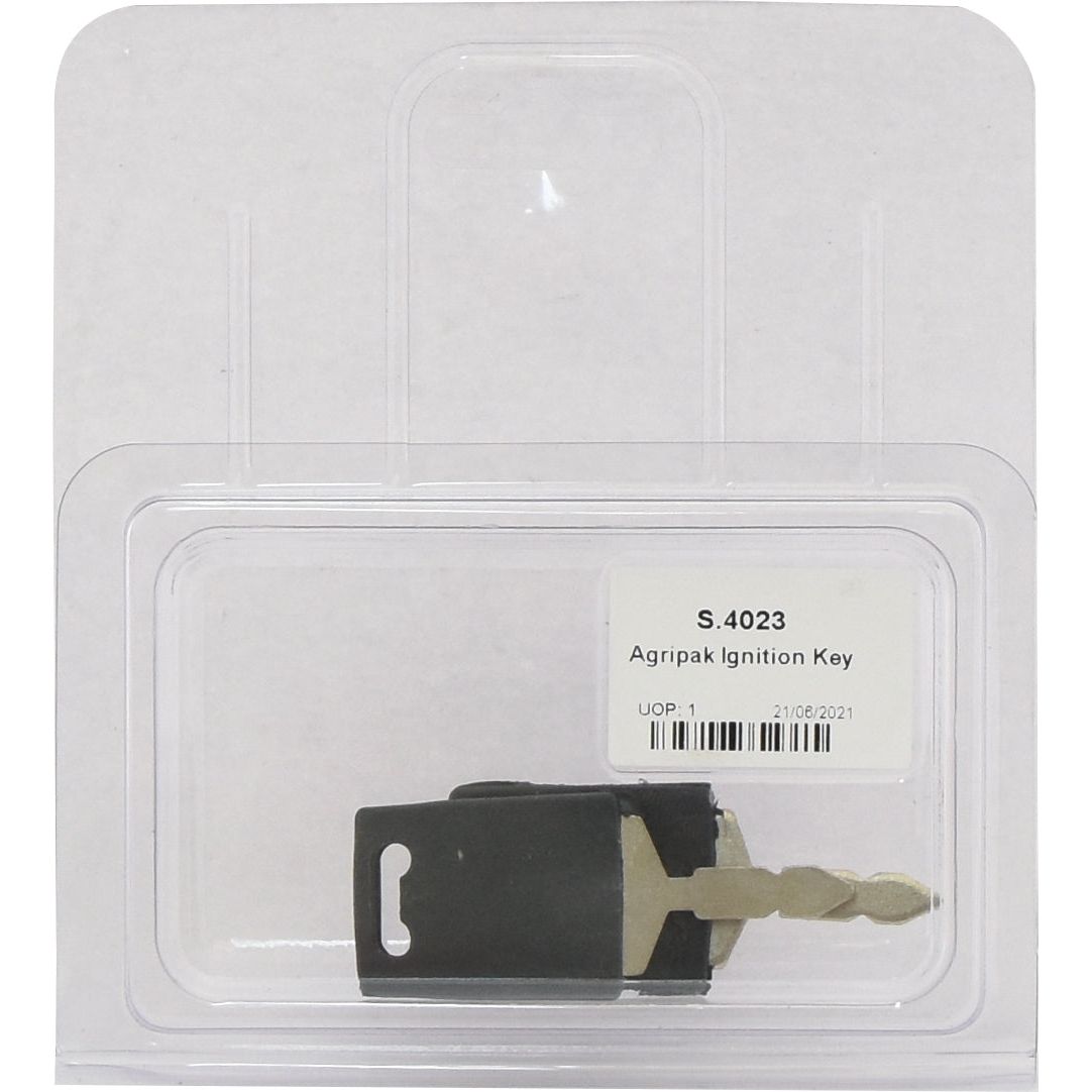 A packaged Sparex Agripak Ignition Key, labeled with Sparex Part No. S.4023, in a clear plastic container featuring product information on a label, compatible with Ford/New Holland Tractor Ignition Keys.