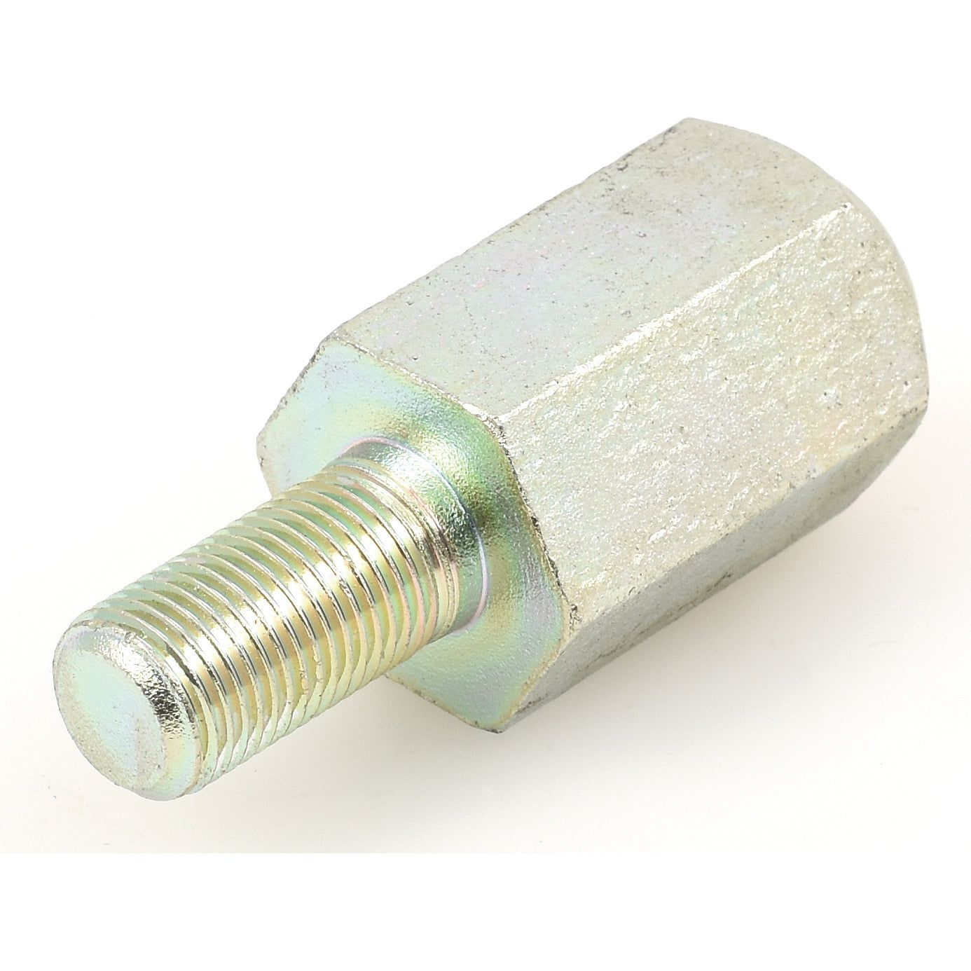 A Dual Wheel Adaptor 9/16'' x 9/16'' UNF, Sparex Part No. S.40241, positioned diagonally on a plain white background, reminiscent of parts found in Massey Ferguson machinery.