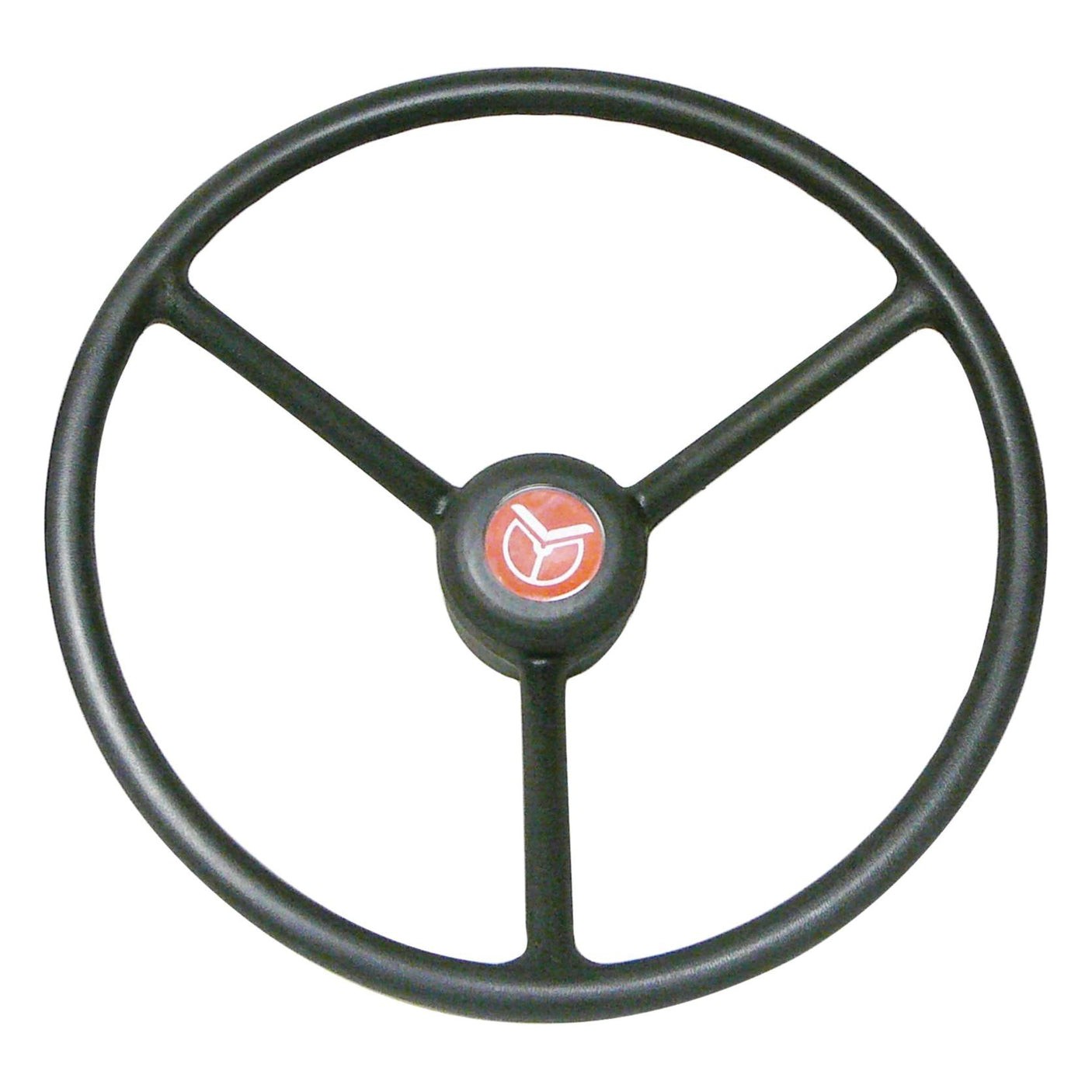 A black, three-spoke Sparex Steering Wheel 450mm (Part No. S.40264) featuring a red and silver International Harvester logo in the center.