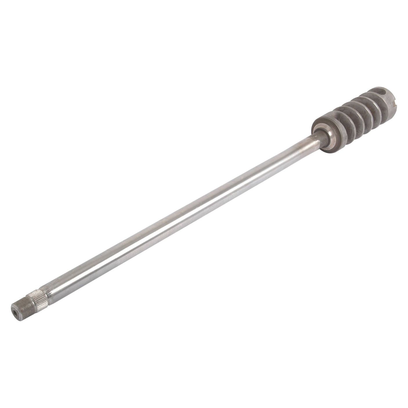 A metal rod with a ribbed, cylindrical handle on one end and a threaded tip on the other end, perfect for use as the Sparex Steering Shaft (Part No. S.40277) in Landini and Massey Ferguson tractors.