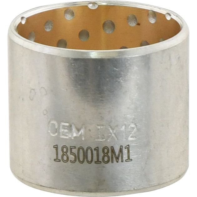 A metal cylindrical sleeve bearing with holes, engraved text reading "OEM: LX12 1850018M1," designed for the Engine Model Sparex. It is named Rocker Arm Bush - S.40284 by the brand Sparex, measures 31.5mm and functions as a Rocker Arm Bush.
