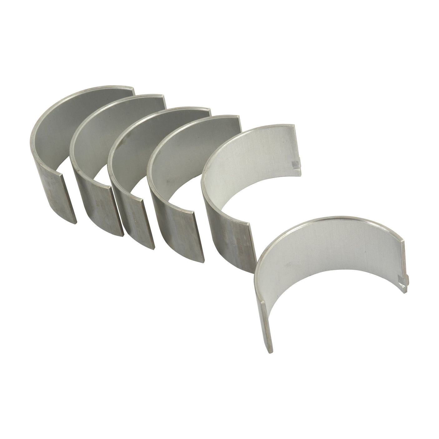 Five Conrod Bearing +0.020'' (0.50mm) sets, essential tractor engine components from Sparex, lined up in a row on a white background.