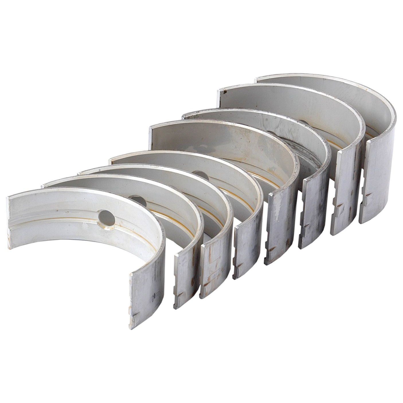 A set of six metallic main bearings, suitable for Perkins engines and arranged in a semi-circle: Main Bearing +0.020'' (0.50mm) (Set) | Sparex Part No.S.40333 by Sparex.