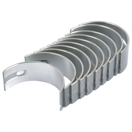 Eight metal engine bearing shells, compatible with the Sparex Part No.S.40341 Main Bearing Set, are arranged in a staggered, slightly curved stack. The front bearing shell is separate from the rest. Suitable for Allis Chalmers 170 engines with a +0.020'' (0.50mm) oversize specification and branded as Sparex.