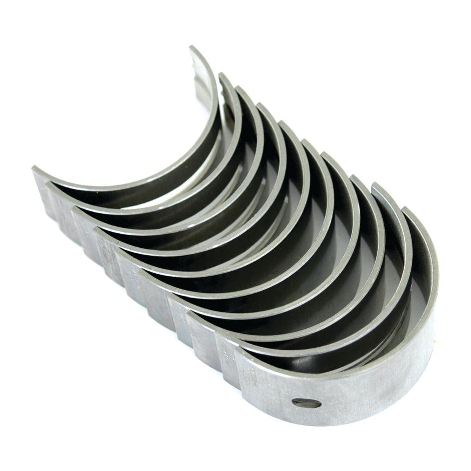 A set of Main Bearing +0.030'' (0.75mm) (Sparex Part No.S.40342) arranged in a neat, curved formation against a white background, showcasing the renowned quality associated with Sparex and trusted by Perkins and Massey Ferguson users.