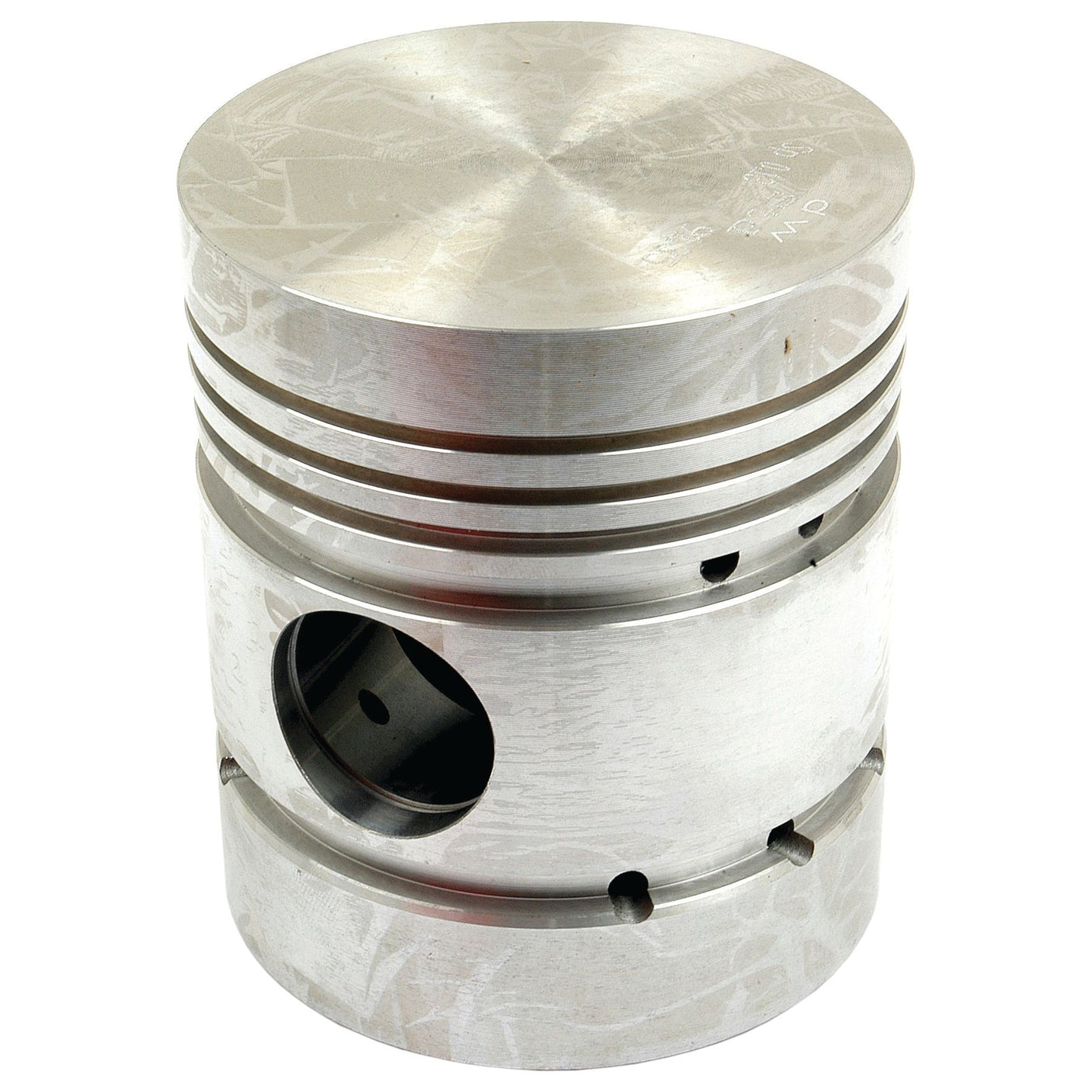 A Sparex Piston (Standard) - S.40403 features a metal cylinder with grooves and holes, likely part of a Perkins engine piston assembly.