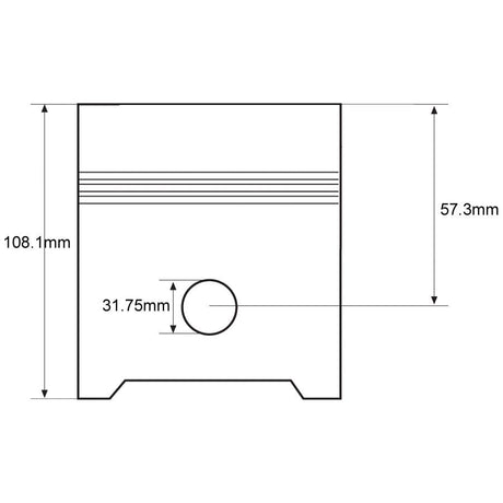 Technical drawing of the Sparex Piston (Standard) - S.40404 with measurements noted: 108.1mm height, 31.75mm piston pin diameter, and 57.3mm top ring height.