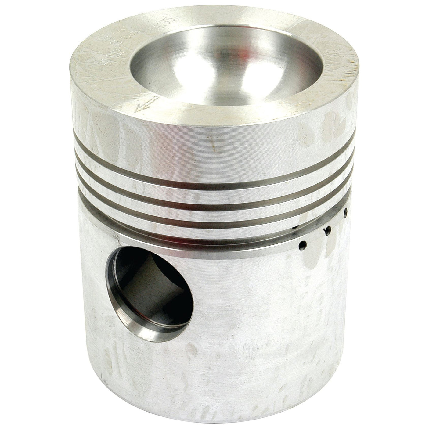 Close-up of the Sparex Piston (Standard) - S.40406 in silver, featuring four parallel grooves around its circumference and a hole near the bottom, highlighting the precise compression height.