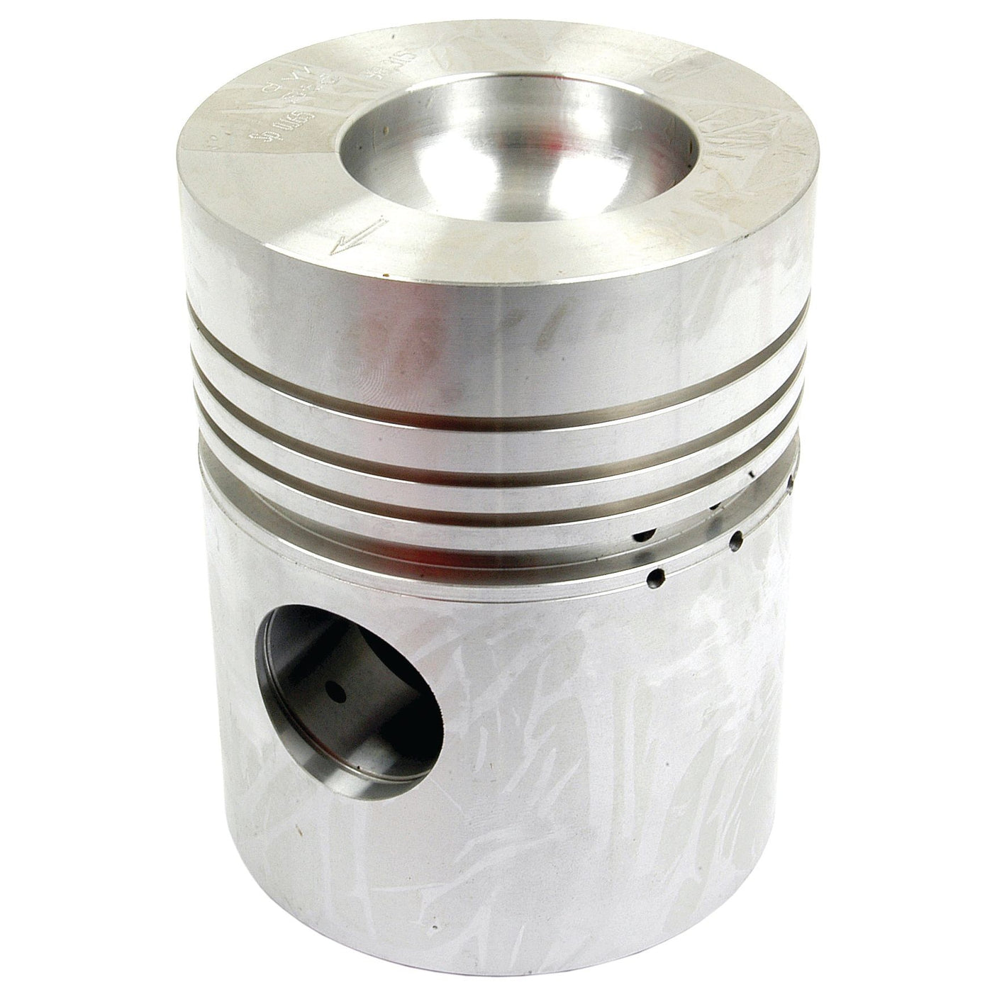 A Sparex S.40407 standard piston, designed for Perkins internal combustion engines, featuring a metallic cylindrical body with several grooves and a hole.