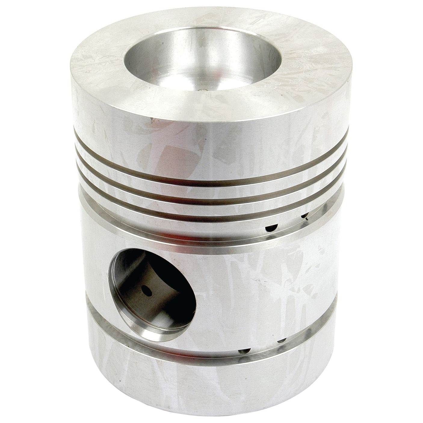 The Sparex Piston (Standard) - S.40412 is a metallic cylindrical component with several grooves and a hole on one side, featuring an accurate Bore Ø and Compression Height, designed for use in internal combustion engines.