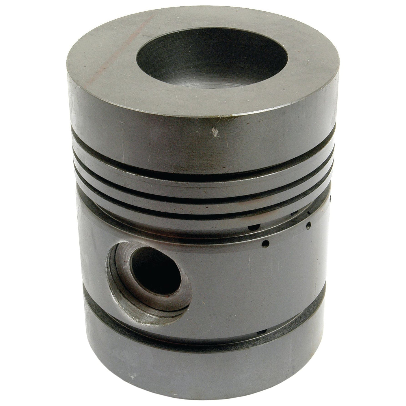 The Sparex Piston (Standard) - S.40413 is a metal piston with grooves and holes, featuring a precise compression height, commonly used in engine cylinders.