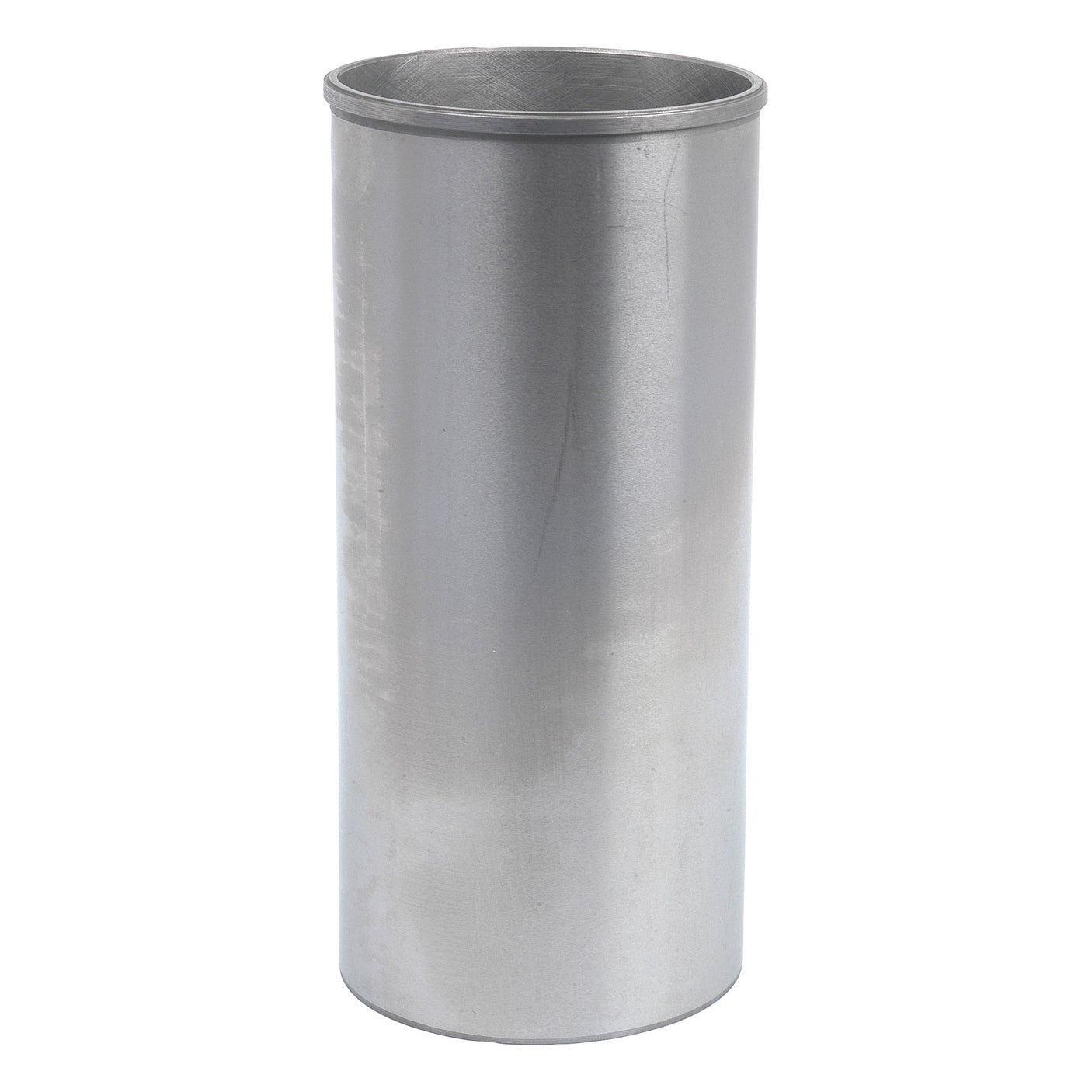 A tall, cylindrical metal container with a smooth, silver surface and an open top resembles the sleek design of the Sparex Piston Liner (Finished), part number S.40434.