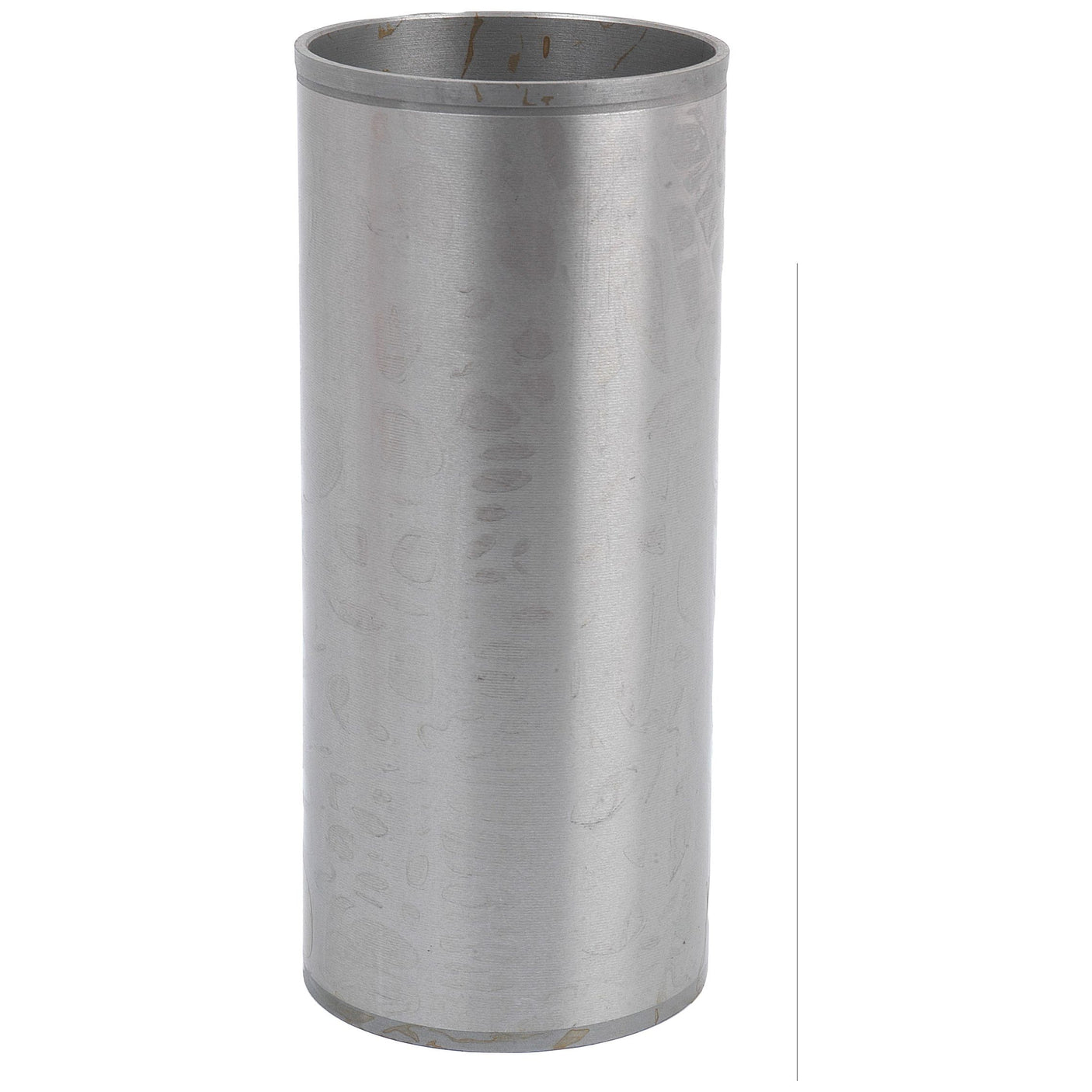 A cylindrical metal pipe with a smooth, shiny surface and open ends, standing upright, resembling the Piston Liner (Semi Finished), Sparex Part No. S.40439 by Sparex.