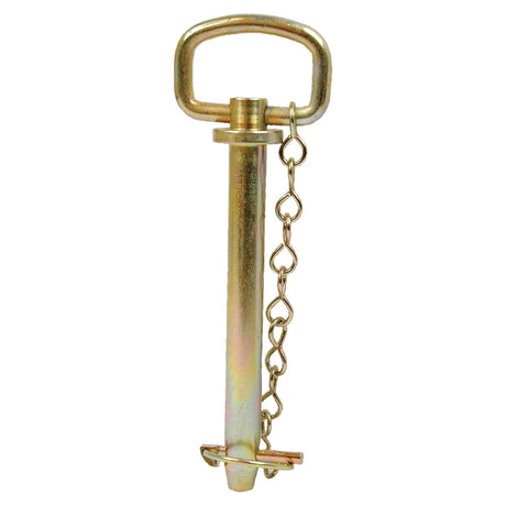 The Sparex Hitch Pin with Chain & Linch Pin 19x157mm (Sparex Part No. S.404) is a metal locking pin featuring a T-shaped handle, an attached safety chain, a working length of 157mm, and a pin diameter of 19mm, suitable for Massey Ferguson.