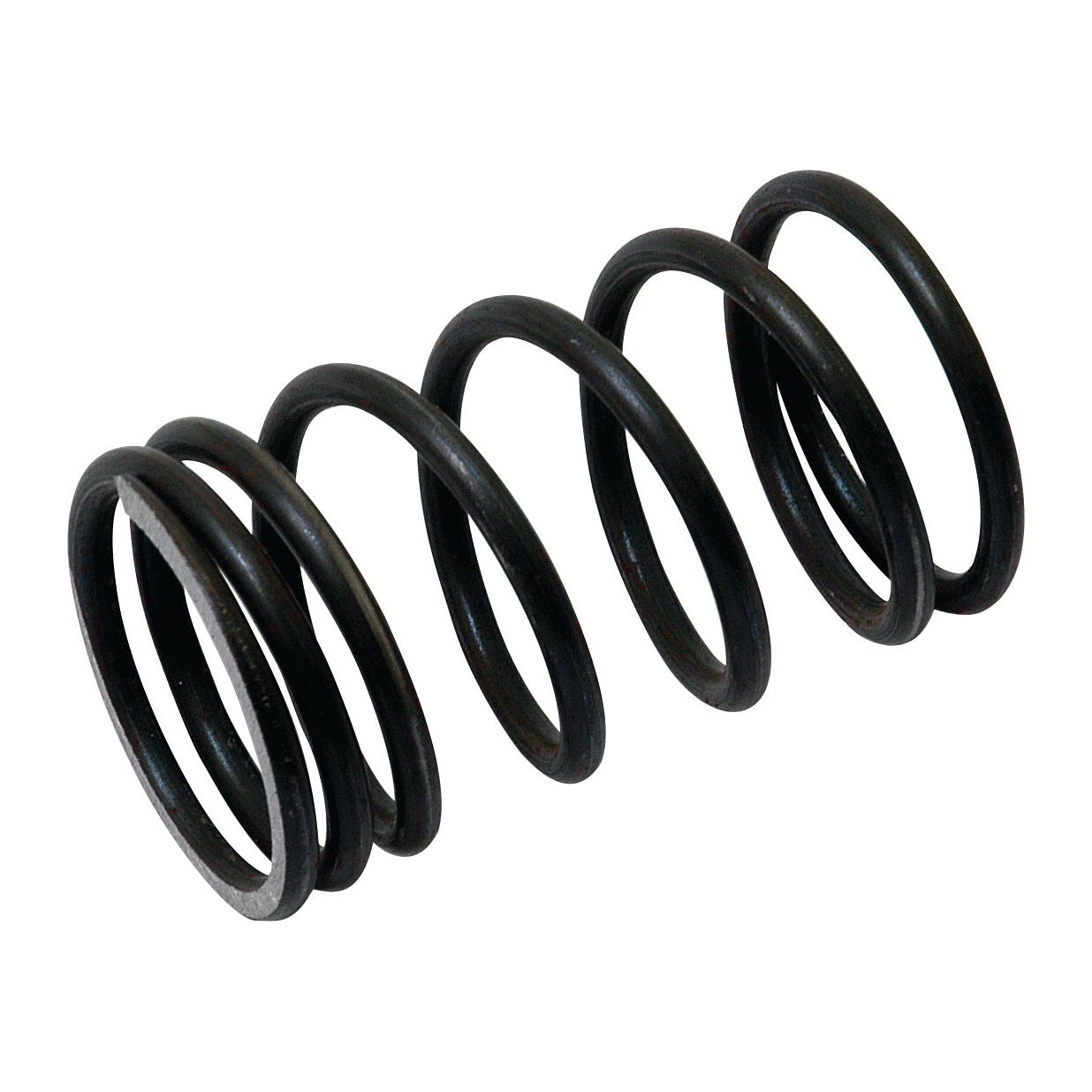 A close-up image of a black Valve Spring - Outer (Sparex Part No. S.40504) with several helical turns, perfect for heavy-duty applications such as diesel engines in Massey Ferguson tractors.