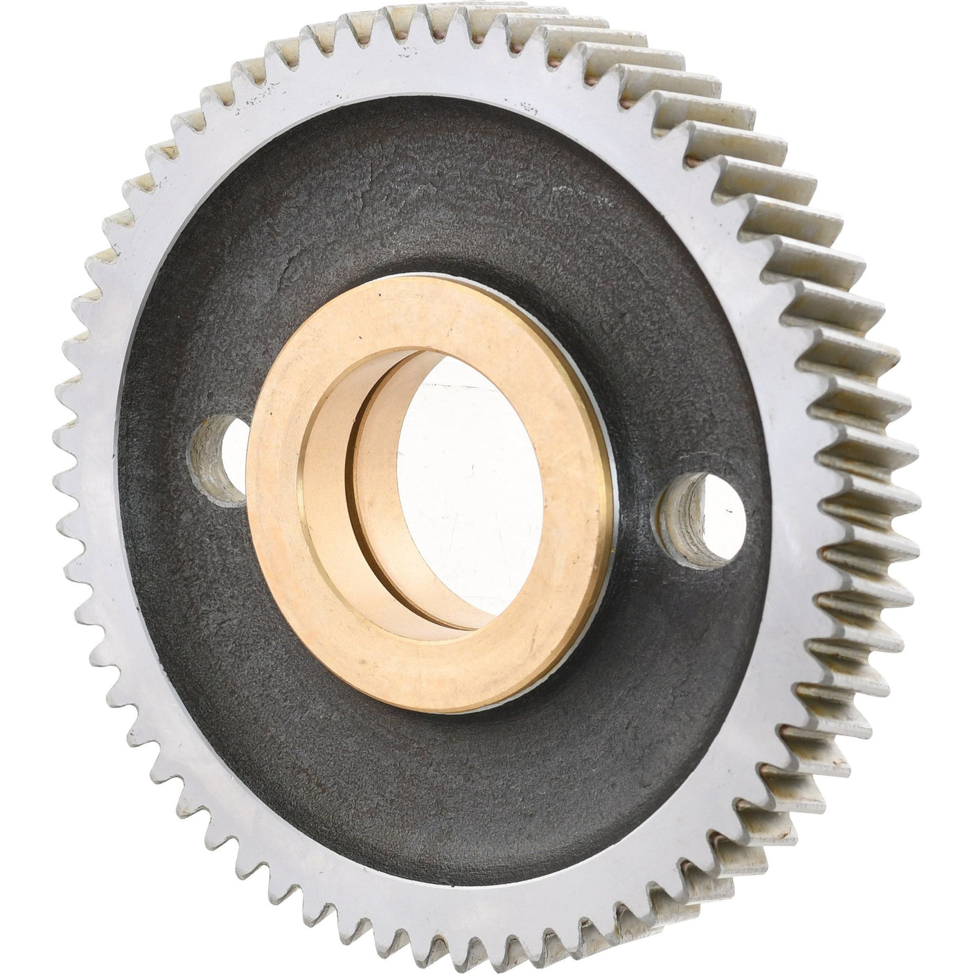 Close-up view of the Sparex Idler Gear - S.40526, featuring 63 evenly spaced teeth and a central hole, used in machinery for transmitting mechanical power.