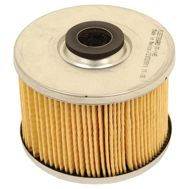 A cylindrical, pleated paper filter with a metal top and bottom, typically used in engines or machinery—such as the Sparex Fuel Filter - Element - FF145 (Sparex Part No. S.40541).