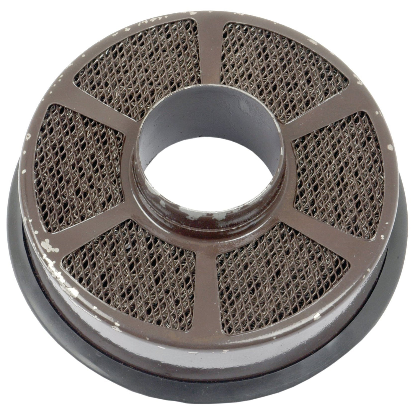 An Oil Bath Element - S.40554 from Sparex, featuring a round design with a metal mesh and central hole, showing signs of wear and paint chipping. The industrial-grade filter has a 150mm outer diameter, contributing to its robust construction.