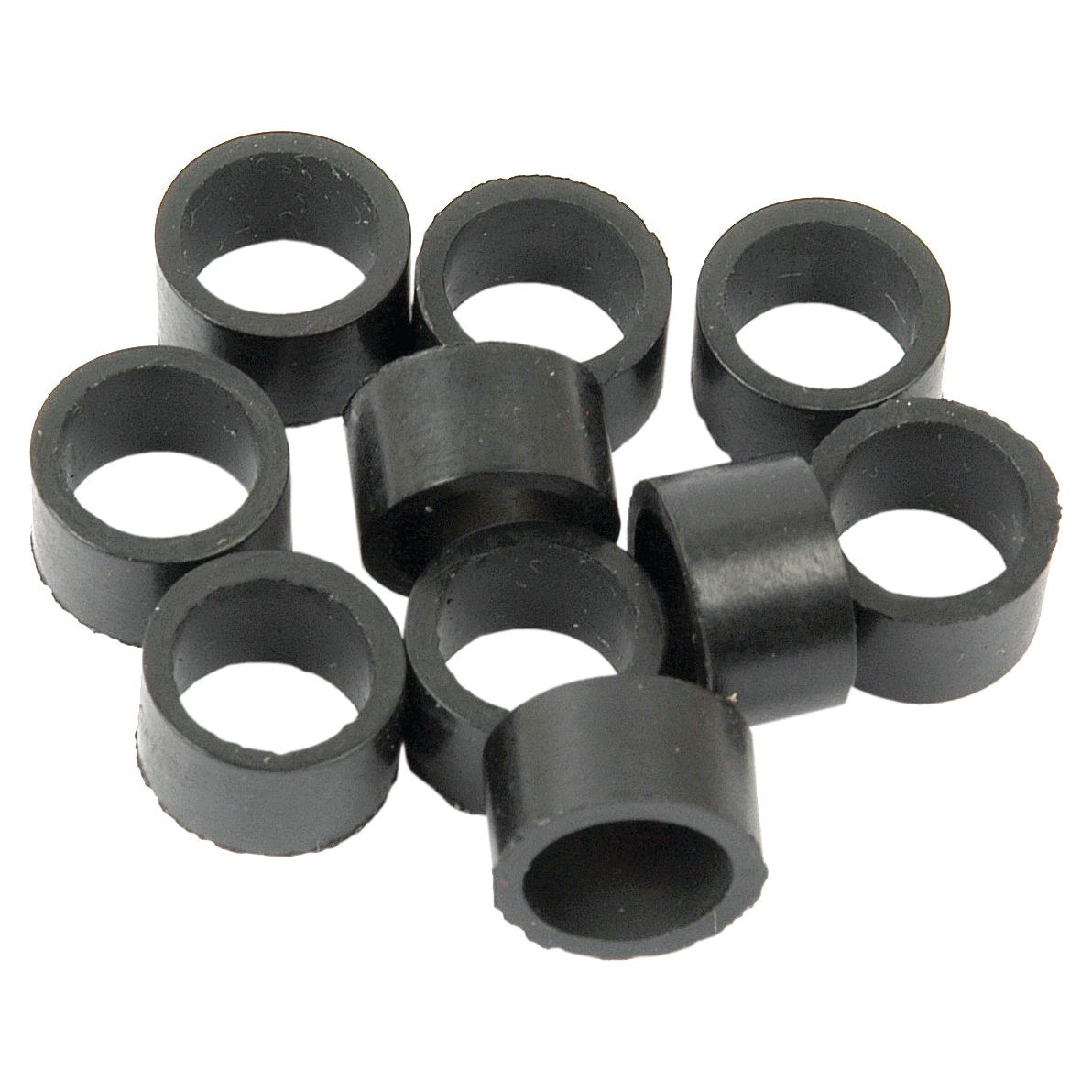 A cluster of black, cylindrical rubber grommets, specifically the Rubber Olive 7/16'' x 1/4'' x 1/4'' | Sparex Part No. S.40583, designed to fit models from Sparex and Landini.