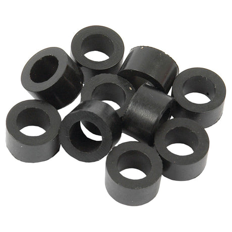 A random pile of ten Rubber Olive grommets, each measuring 13/32'' x 5/16'' x 1/4'' and compatible with Massey Ferguson tractors, Sparex Part No. S.40584.