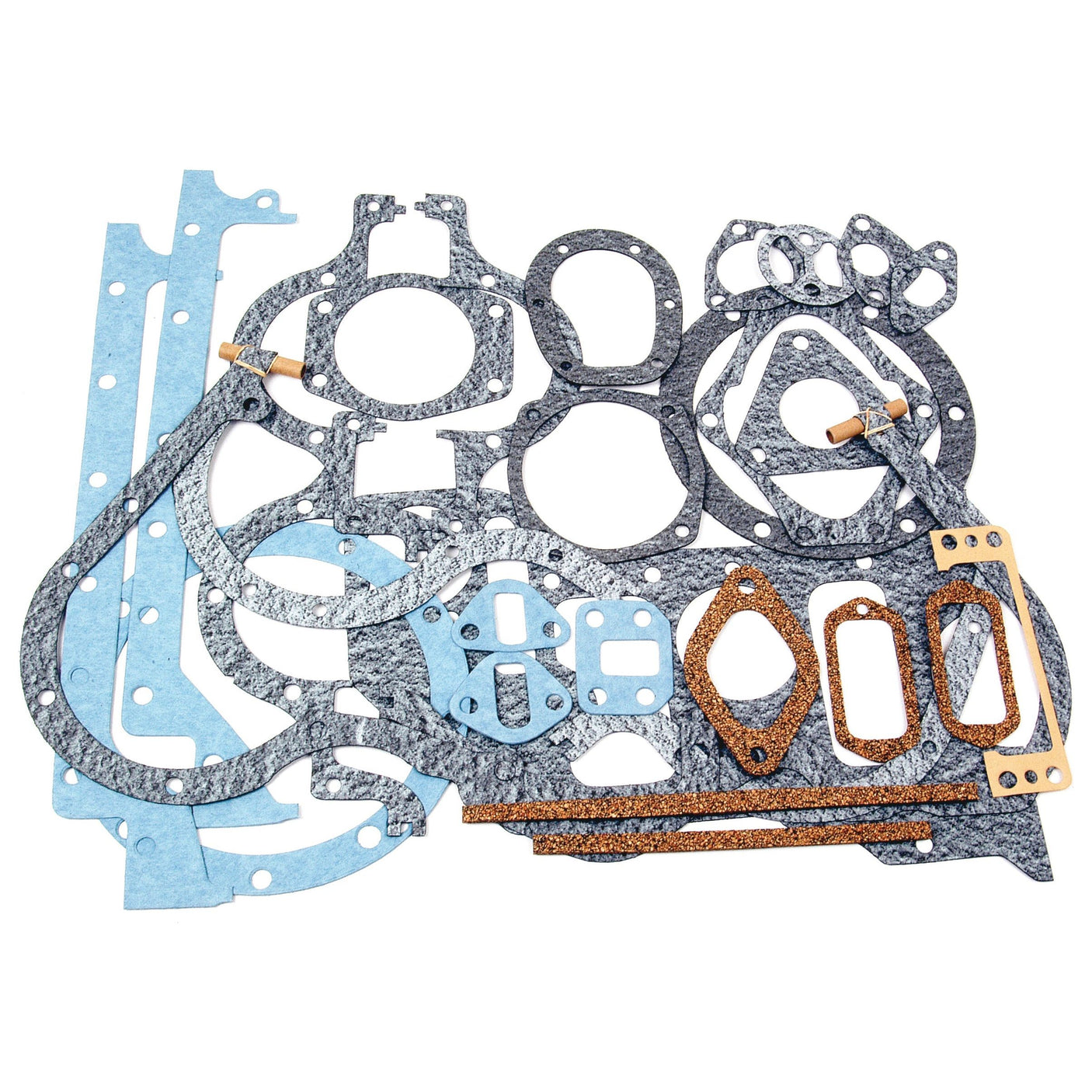 A range of engine gaskets, including asbestos-free options, of various shapes, sizes, and materials, from the Sparex Bottom Gasket Set - 3 Cyl. (Sparex Part No.S.40606), are displayed on a white background.