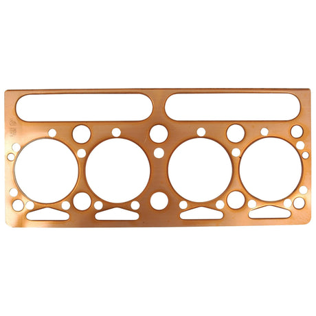 A head gasket for a Massey Ferguson 260, featuring four large circular holes and several smaller holes for bolts and fluid passages, designed as an asbestos-free Perkins engine gasket, available under Sparex Part No. S.40622 and known as the Head Gasket - 4 Cyl. (A4.203).