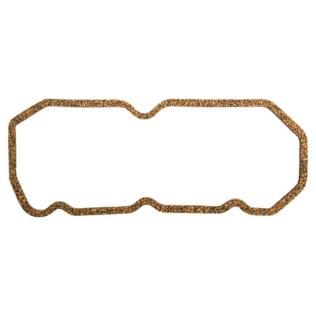 A close-up view of the Rocker Cover Gasket - 3 Cyl. (S.40631) by Sparex, showcasing its intricate, elongated, and wavy shape with a textured cork surface designed for a Perkins Engine Model.