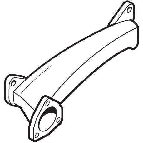 Illustration of a curved metal bracket with mounting holes on both ends and a circular opening on one side, ideal for use with the Sparex Exhaust Manifold (4 Cyl.), Sparex Part No. S.40636, in the Perkins A4.236 engine exhaust elbow system.