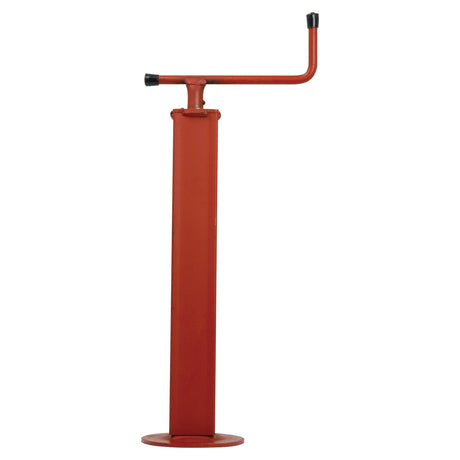 The Parking Jack 1000Kg - S.4065 by Sparex is a red industrial hand crank designed on a vertical cylinder base, constructed with durable steel for manually operating machinery or equipment. It can support a maximum static load of 1000Kg and allows for a maximum adjustment of 300mm.