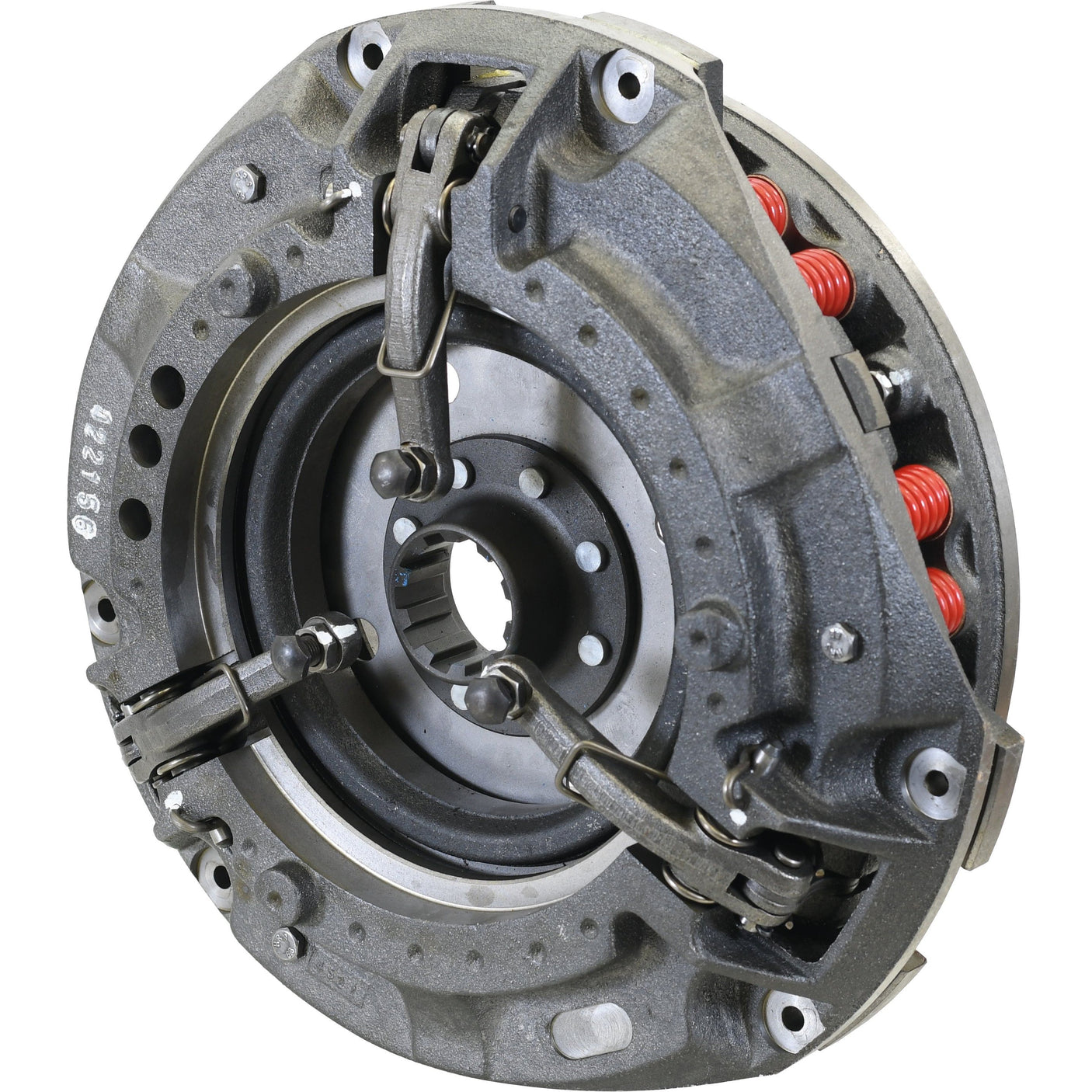 The Sparex Clutch Cover Assembly - S.40681 is a metallic automotive component with visible springs and mechanisms, featuring a durable cast iron housing, designed to engage and disengage power transmission from the engine to the drivetrain in a vehicle.