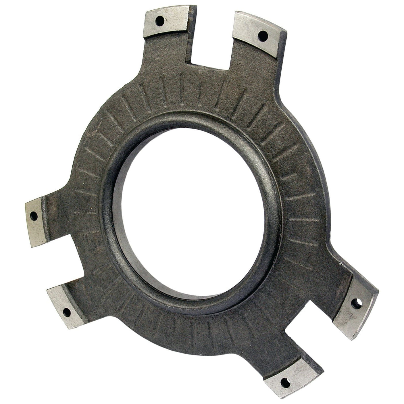 A metal mechanical part, specifically the Clutch Pressure Plate (Sparex Part No. S.40718) from the Sparex brand, features a circular center opening and four protrusions with mounting holes, resembling a component often seen in Massey Ferguson machinery.