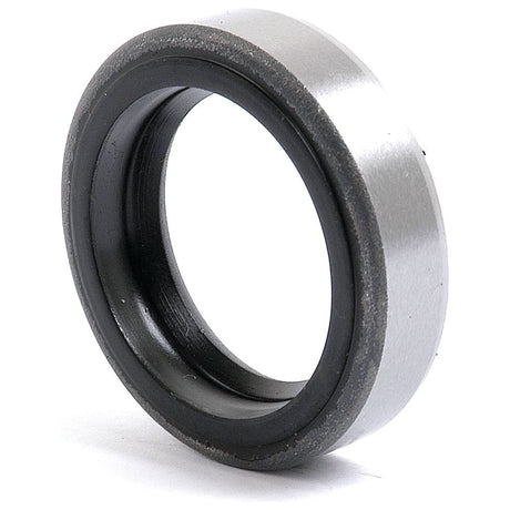 Close-up of a metallic ring-shaped mechanical bearing with a black interior lining, shown against a white background, resembling the precision of the Sparex Imperial Rotary Shaft Seal, 1 1/8'' x 1 5/8'' x 3/8'' (Sparex Part No.S.40748).