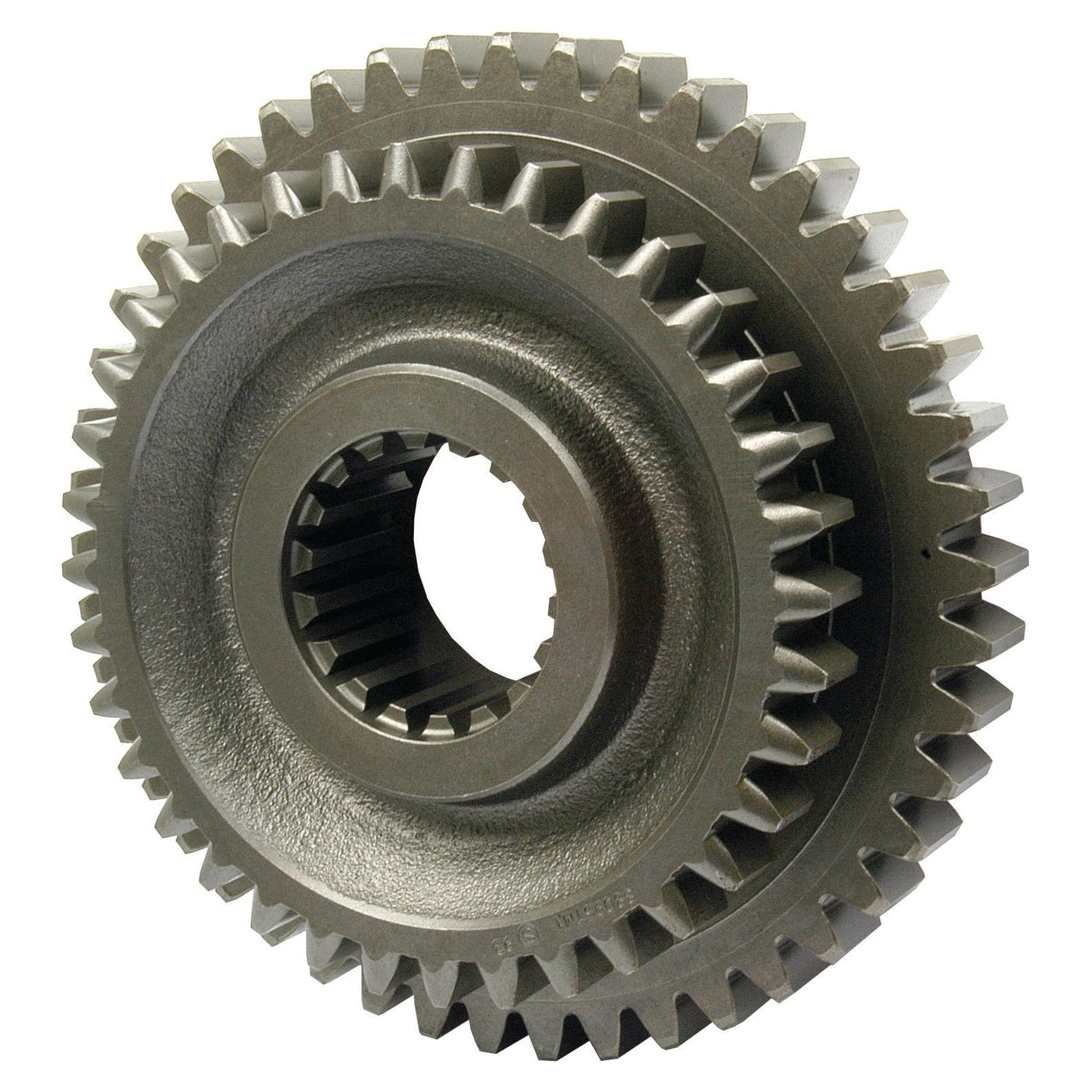 Close-up image of the Sparex Transmission Gear (Part No. S.40753) with interlocking teeth, featuring a central hole designed to fit onto a rotating shaft, ideal for Massey Ferguson machinery.