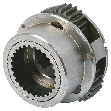 The Epicycle Gear Carrier Unit (Sparex Part No. S.40755), a metallic mechanical component with teeth, is likely a gear or coupling used in machinery for transferring torque and rotation, making it essential for engineering applications.