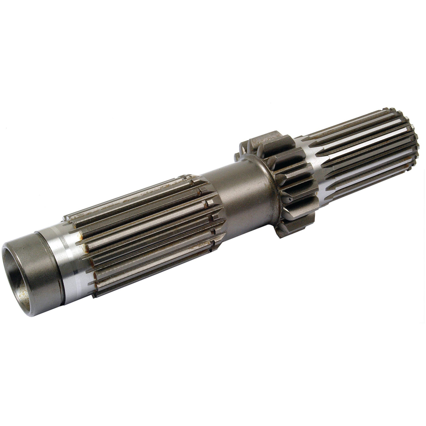 The Transmission Countershaft - S.40759 by Sparex is a metallic splined shaft with a 17/20 spline, multiple grooves, and features a gear section in the middle with 15 teeth.