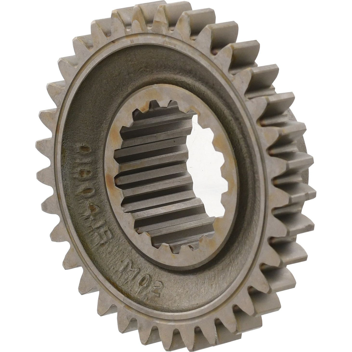 A Sparex Pinion Gear (Sparex Part No. S.40762) featuring multiple teeth and an inner ring with a series of notches. This component, from our renowned GearProduct line, displays signs of wear and showcases an industrial design.