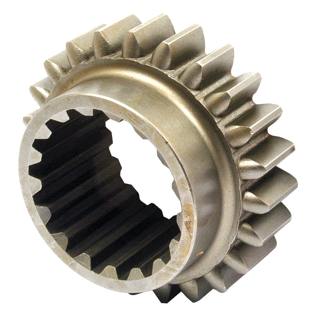 A metallic gear with interlocking teeth and an internal spline, the Pinion Gear (Sparex Part No. S.40763) from Sparex closely resembles components often found in Massey Ferguson machinery.