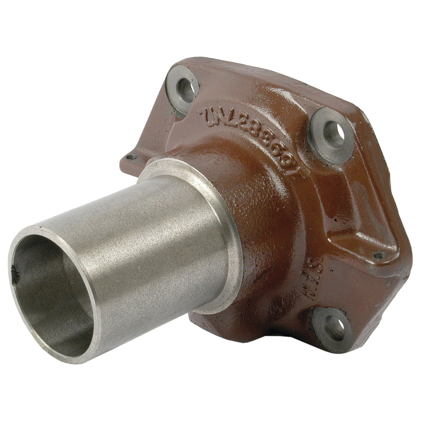 A brown Sparex Gearbox Input Housing (Sparex Part No. S.40789) featuring a cylindrical extension and four bolt holes, compatible with Massey Ferguson equipment.