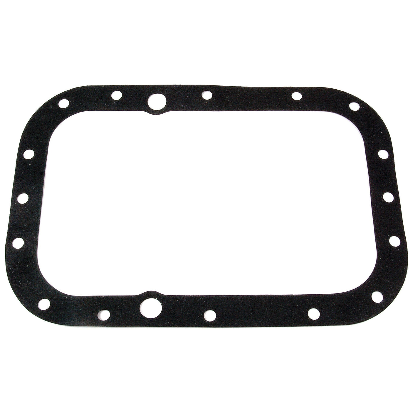 A black, rectangular gasket with rounded edges and multiple bolt holes, designed specifically for the transmission to rear axle housing in Massey Ferguson equipment, called the Transmission To Rear Axle Housing Gasket (Sparex Part No. S.40814) by Sparex.