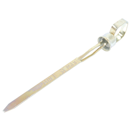 The Sparex Dipstick (Part No. S.40823) is a metal oil dipstick featuring "MIN" and "MAX" markings, designed to measure the oil level in an engine, making it ideal for Massey Ferguson tractors.