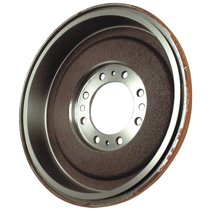 Sparex Brake Drum (Part No. S.40827) features a central metal hub, multiple bolt holes, and a spline for enhanced fit, and is compatible with Massey Ferguson models.