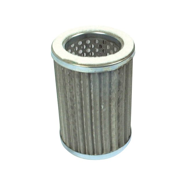 The Sparex Hydraulic Strainer (Sparex Part No. S.40859) is a silver, cylindrical metal hydraulic filter featuring perforated holes and a ribbed surface, designed for optimal performance in Landini tractors and Massey Ferguson machinery.